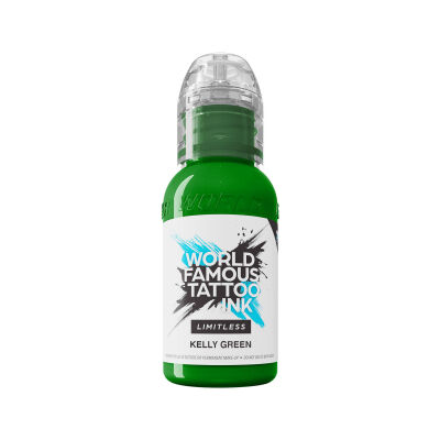 Vihreä tatuointimustepullo, 30 ml, valkoisella taustalla