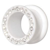 Valkoinen akryylitunneli kirkkailla kristalleilla, 18 mm koko