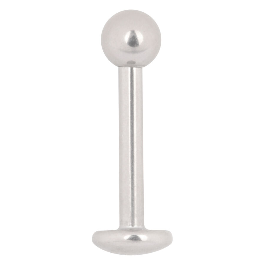 Titan Labret -korvakoru ulkokierteellä, valkokulta Valkokultainen titaaninen labret-piercing pallolla valkoisella taustalla