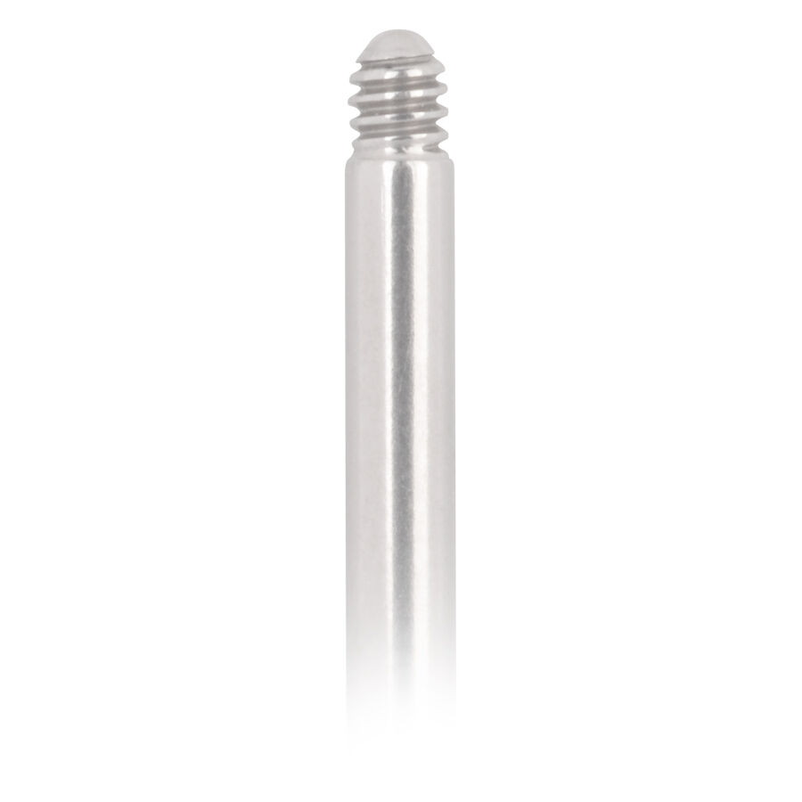 Titaani Labret -tappi valkokullassa Hopeanvärinen titaaninen labret-tappi ulkokierteellä valkoisella taustalla
