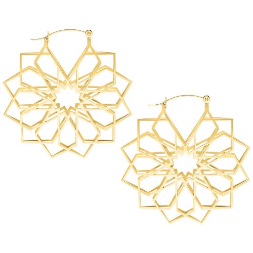 Kultaiset Kaleidoscope Hoops kirurginteräksestä valkoisella taustalla