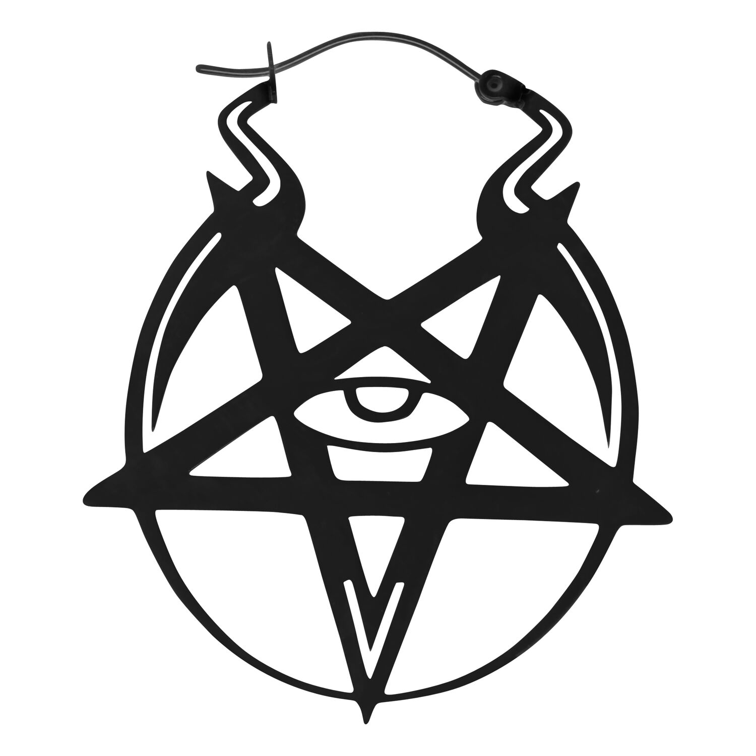 Mustat Devil Eye Hoops ruostumattomasta teräksestä valkoisella taustalla