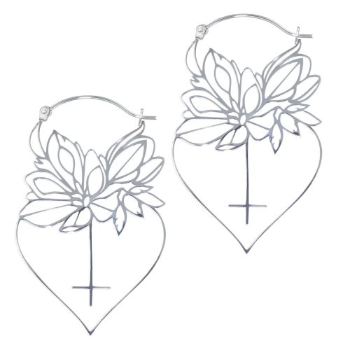 Hopeiset Dahlia-renkaat kukkakuvioilla valkoisella taustalla