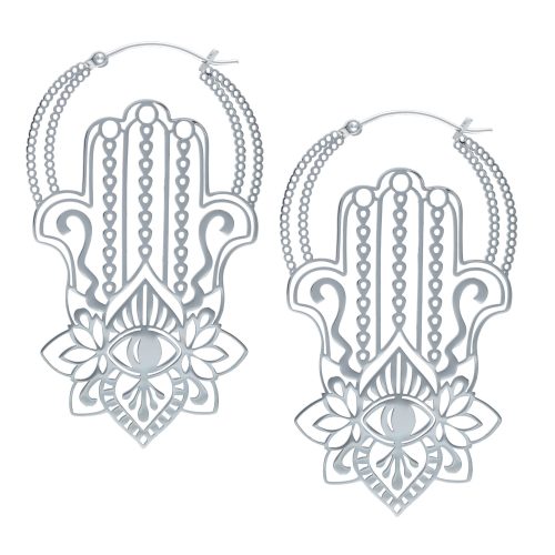 Hopeiset Khamsa-korvakorut kirurginteräksestä hienolla muotoilulla