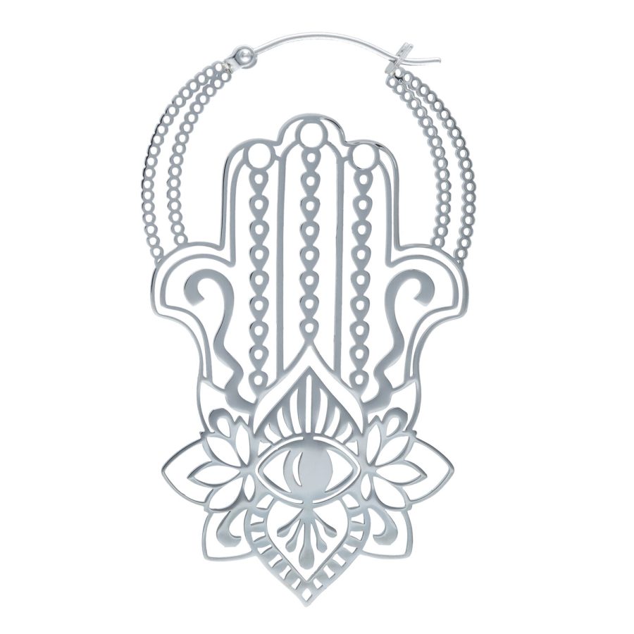 Hopeiset Khamsa-renkaat hienostuneella Hamsa-muotoilulla ja klipsilukolla