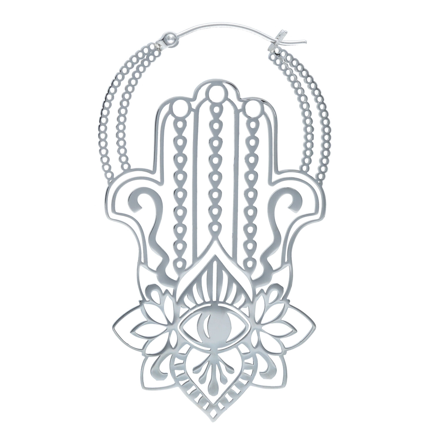 Hopeiset Khamsa-renkaat hienostuneella Hamsa-muotoilulla ja klipsilukolla