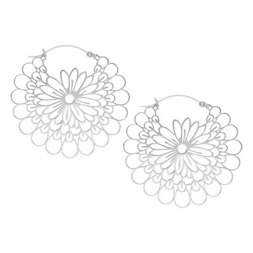 Hopeiset Daisy Hoops -korvakorut kirurginteräksestä valkoisella taustalla