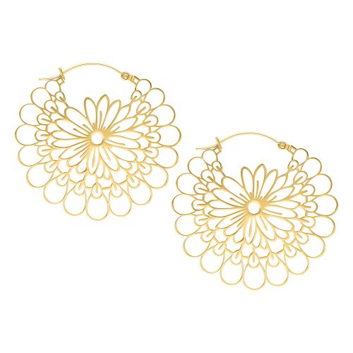 Kultaiset Daisy Hoops -korvakorut kirurginteräksestä valkoisella taustalla