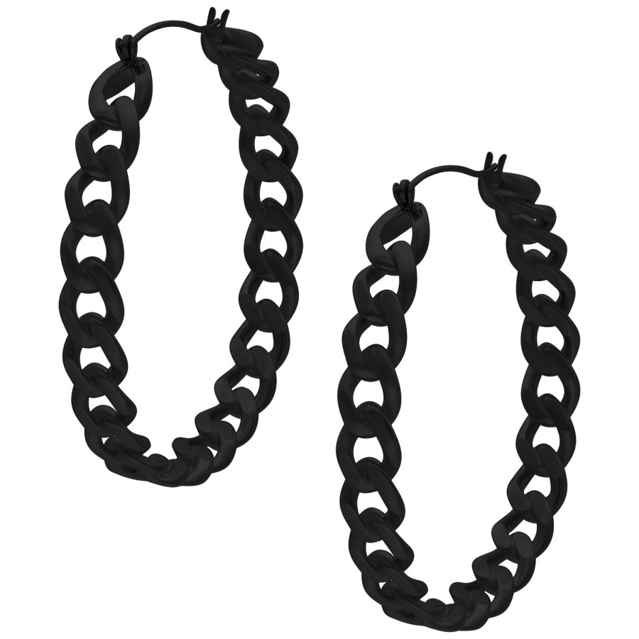 Kaksi mustaa Curbchain Hoopsia kiillotetusta kirurginteräksestä 316L
