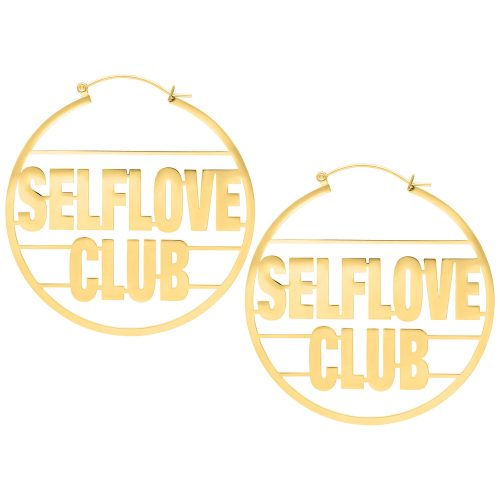 Kultaiset Selflove Club Hoops valkoisella taustalla