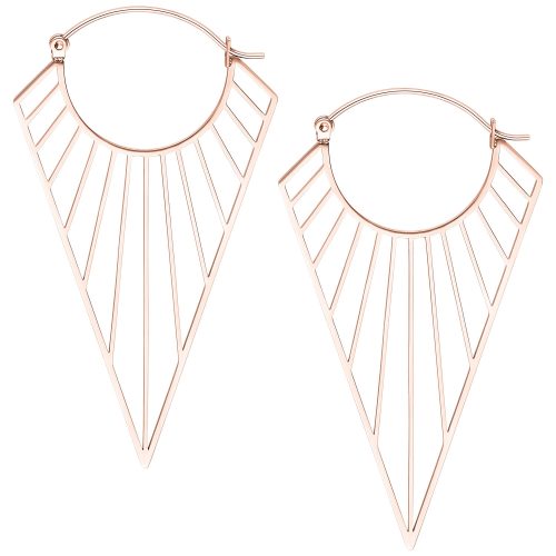 Ruusukultaiset Prisma Hoops korvakorut geometrisella muotoilulla valkoisella taustalla