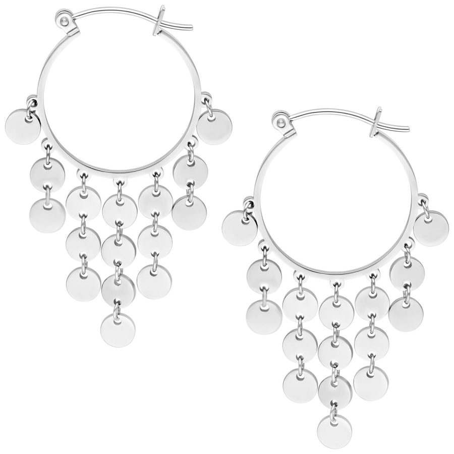 Hopeiset Dangling Plate Hoops -korvakorut valkoisella taustalla