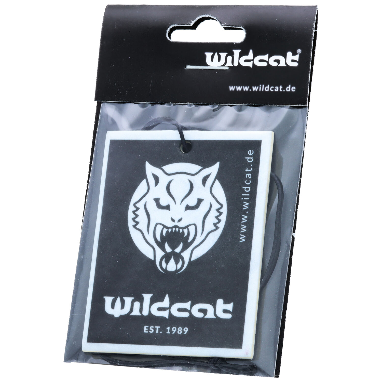 Musta Wildcat-ilmanraikastin susilogolla, pakattu kirkkaaseen muoviin