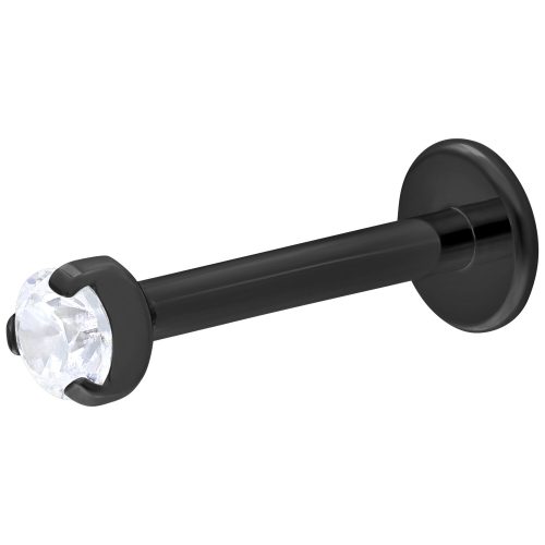 Musta labret titaanista kirkkaalla kristallilla, 6mm pitkä, 2mm pallo