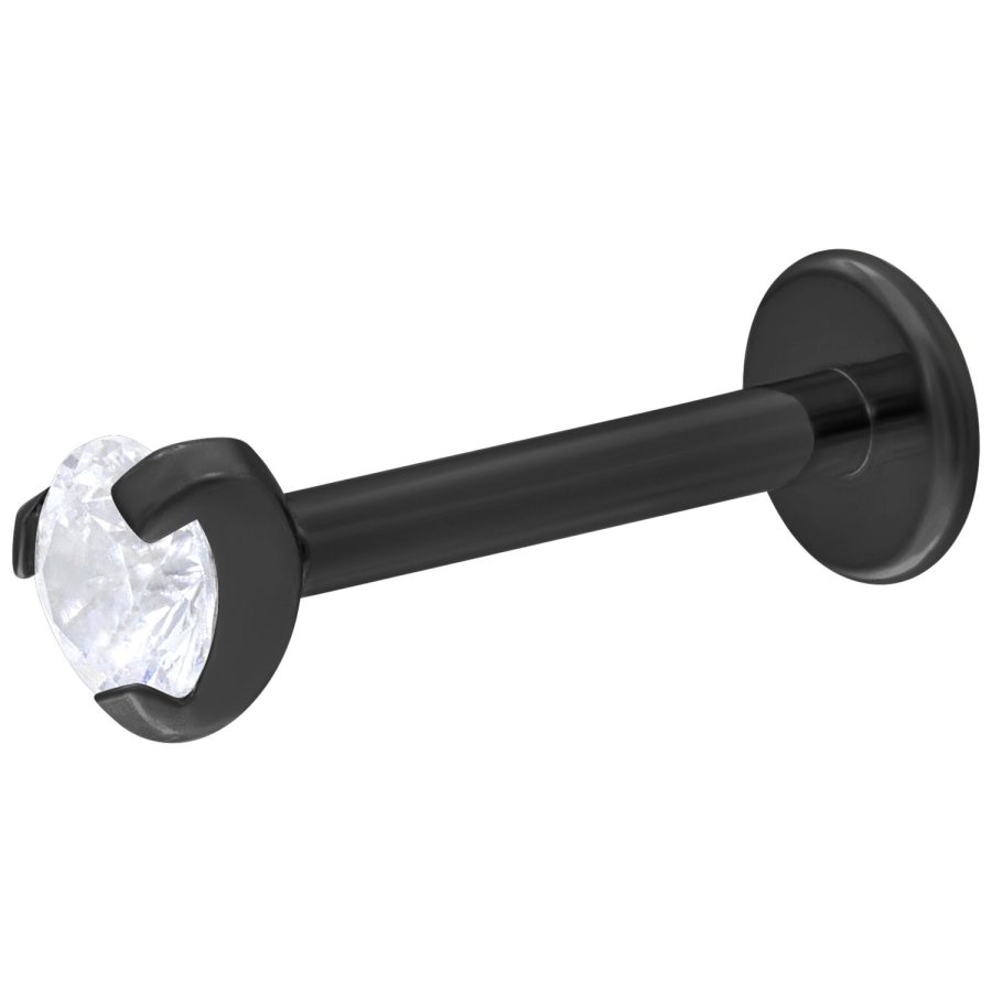 Musta titaanilabret kirkkaalla kristallilla, 6mm pituus, 3mm pallo