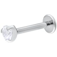 Valkokultainen Labret Kristallilla 6 mm Valkokultainen Single Crystal Push-Fit Labret, 6 mm pituus, 3 mm kristalli, valkoisella taustalla