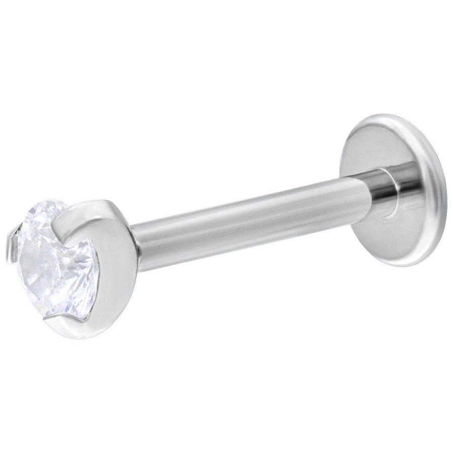 Valkokultainen Single Crystal Push-Fit Labret, 6 mm pituus, 3 mm kristalli, valkoisella taustalla