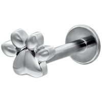 Valkokultainen labret tassukuviolla ja push-fit lukolla valkoisella taustalla