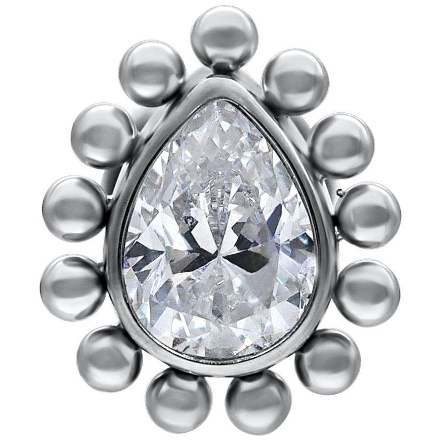 Valkokultainen Push-Fit Labret kristallinkirkkaalla tipalla valkoisella taustalla