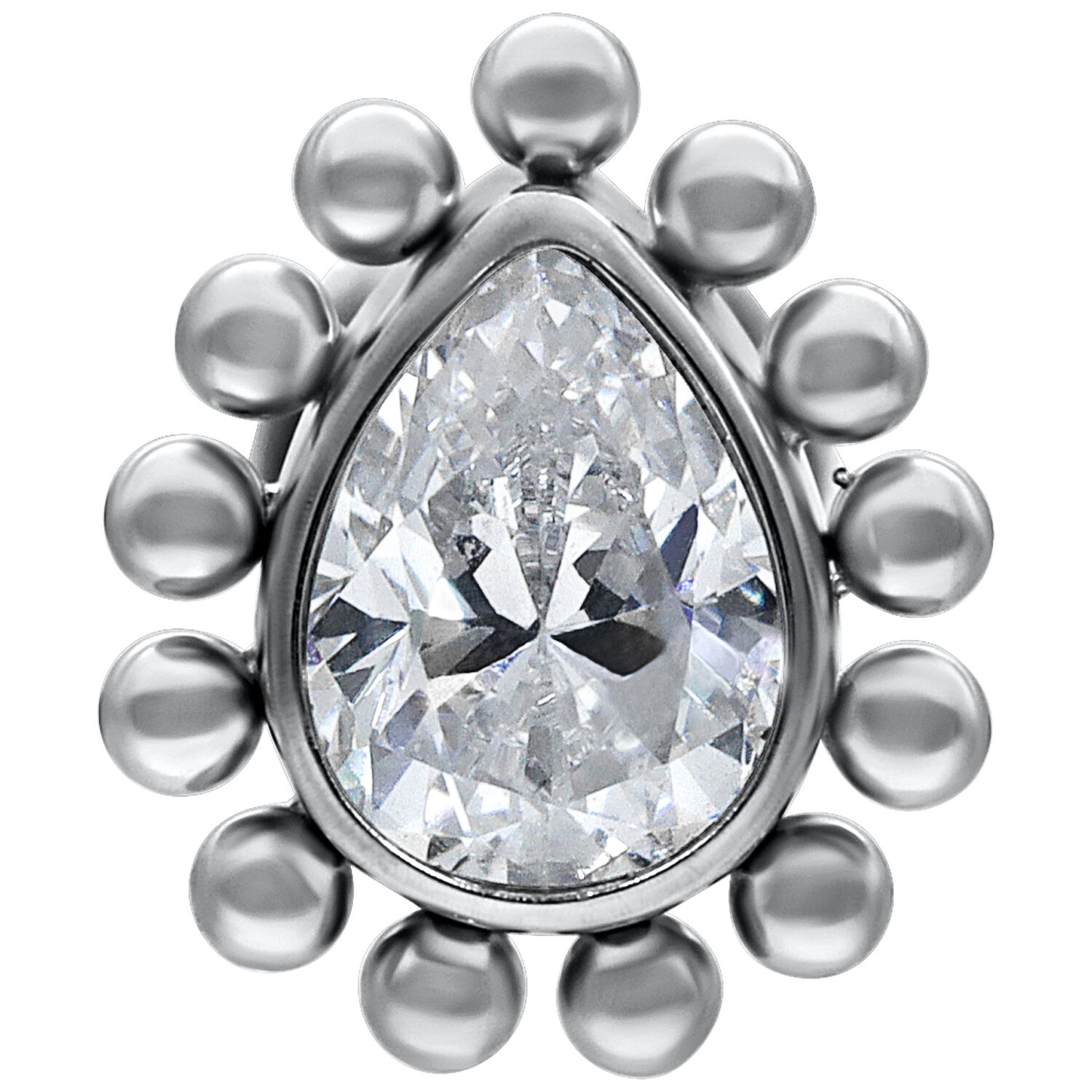 Valkokultainen Labret kristallitipalla, 12 mm Valkokultainen Push-Fit Labret kristallinkirkkaalla tipalla valkoisella taustalla