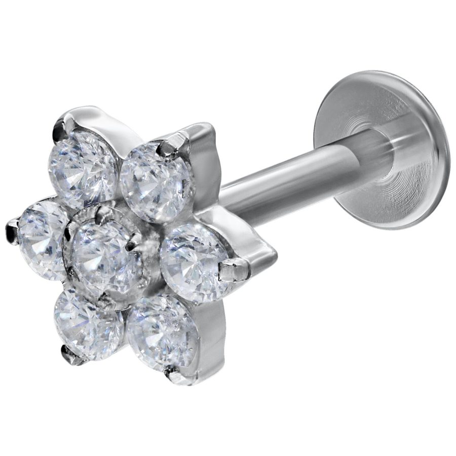 Kristallikukka Labret kirkkailla kristalleilla, 12 mm pituus, valkokullan väri
