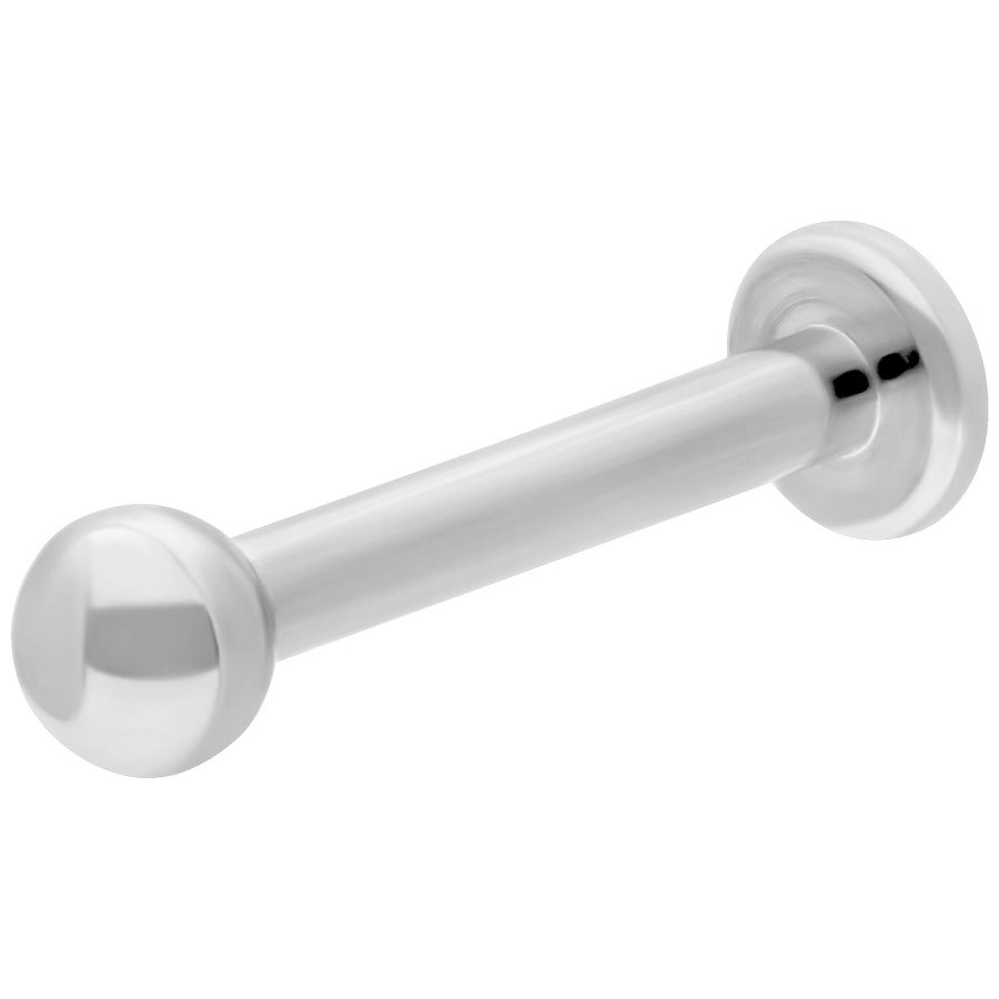 Hopeinen titaaninen labret sisäkierteellä valkoisella taustalla