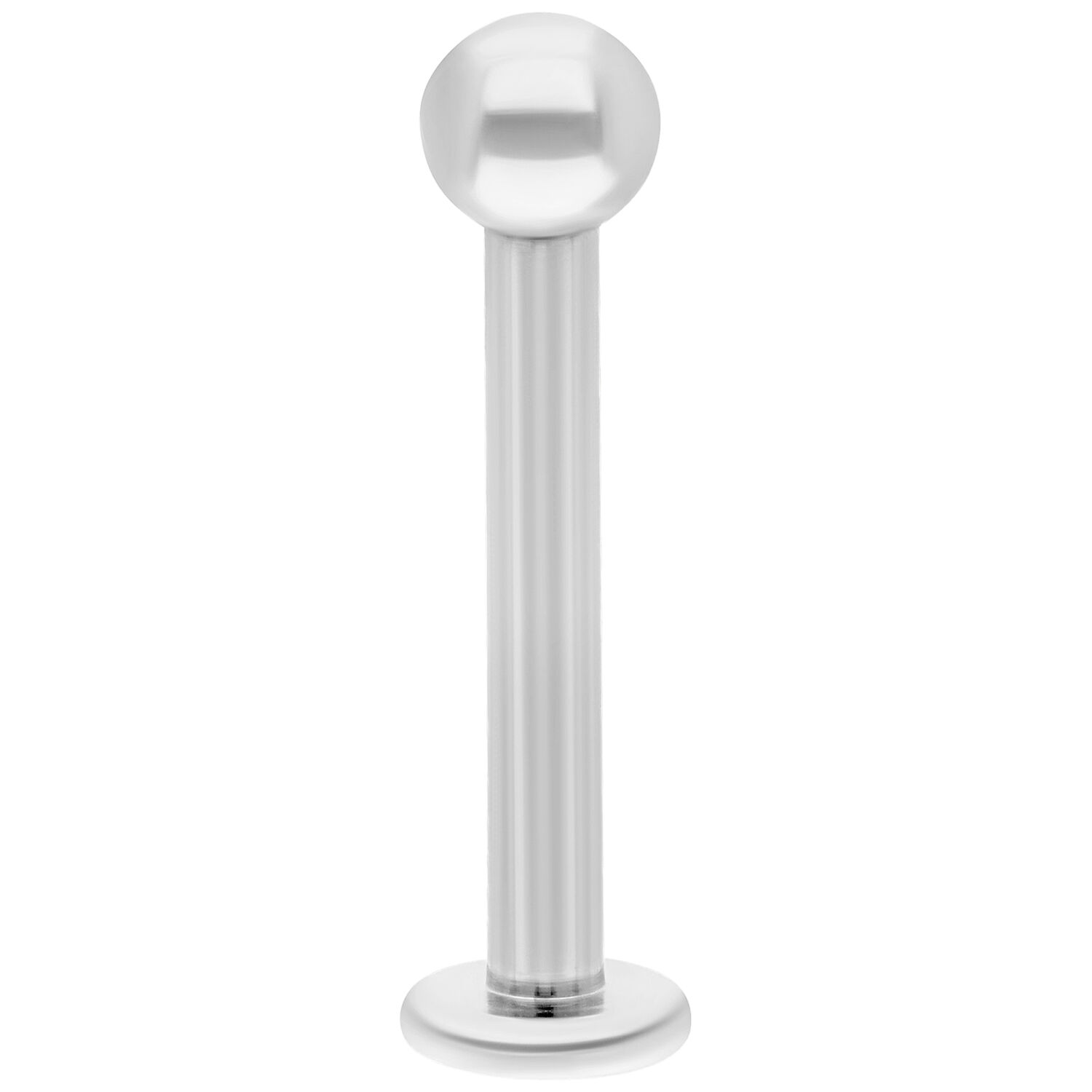 Hopeinen titaani labret sisäkierteellä Hopeinen titaani labret pyöreällä päällä valkoisella taustalla