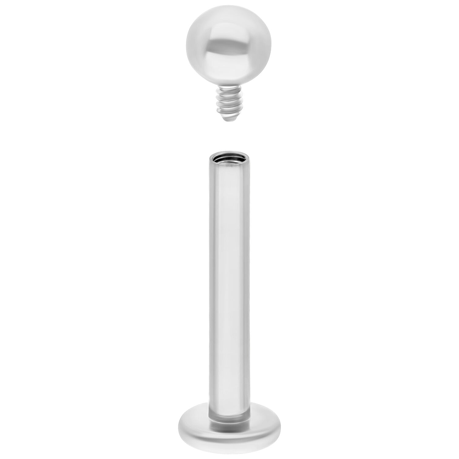 Hopeinen titaaninen labret sisäkierteellä Hopeinen titaaninen labret sisäkierteellä valkoisella taustalla