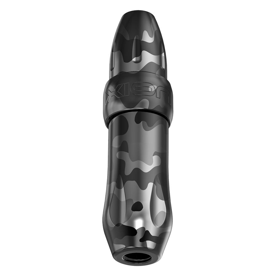 Xion Pen Urban Camo harmaana, alumiini Harmaa Xion Pen Urban Camo tatuointikone camo-kuviolla valkoisella taustalla