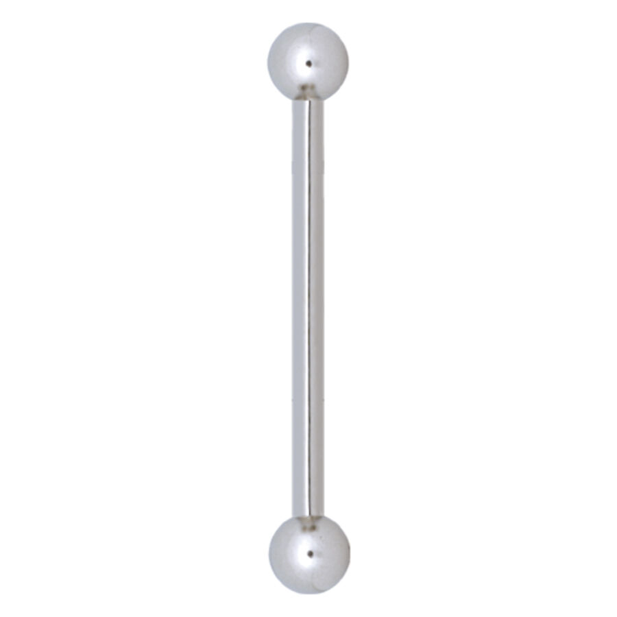 Hopeinen Rattle Barbell kahdella pallolla valkoisella taustalla
