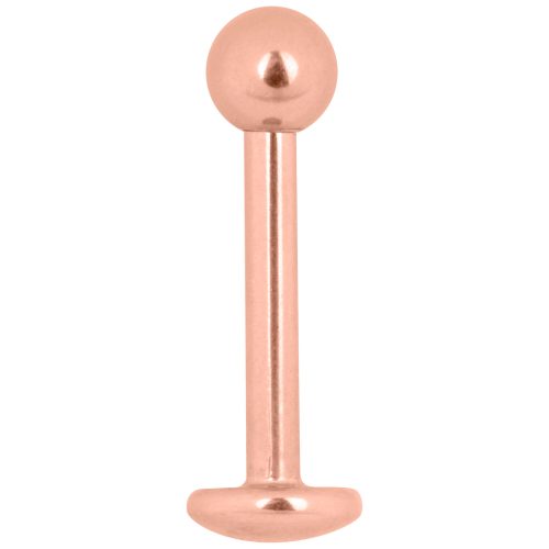 Ruusukultainen labret-piercing, 1,2 mm paksuus, 6,0 mm pituus valkoisella taustalla