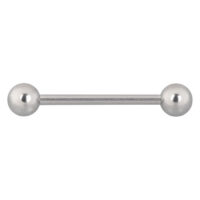 Hopeinen titaaninen barbell, 18 mm pitkä ja 5 mm pallot valkoisella taustalla