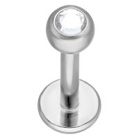 Hopeinen titaaninen labret kristallilla Hopeinen titaaninen labret kirkkaalla kristallilla valkoisella taustalla
