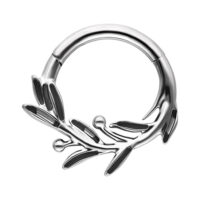 Hopeinen Olive Branch Clicker oliivipuun oksa -design valkoisella taustalla