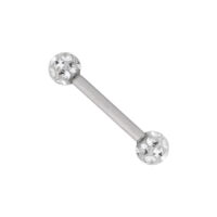 Hopeinen titaaninen barbell kirkkailla kristallipalloilla valkoisella taustalla