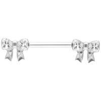 Valkokultainen barbell kristallirusettipäillä valkoisella taustalla