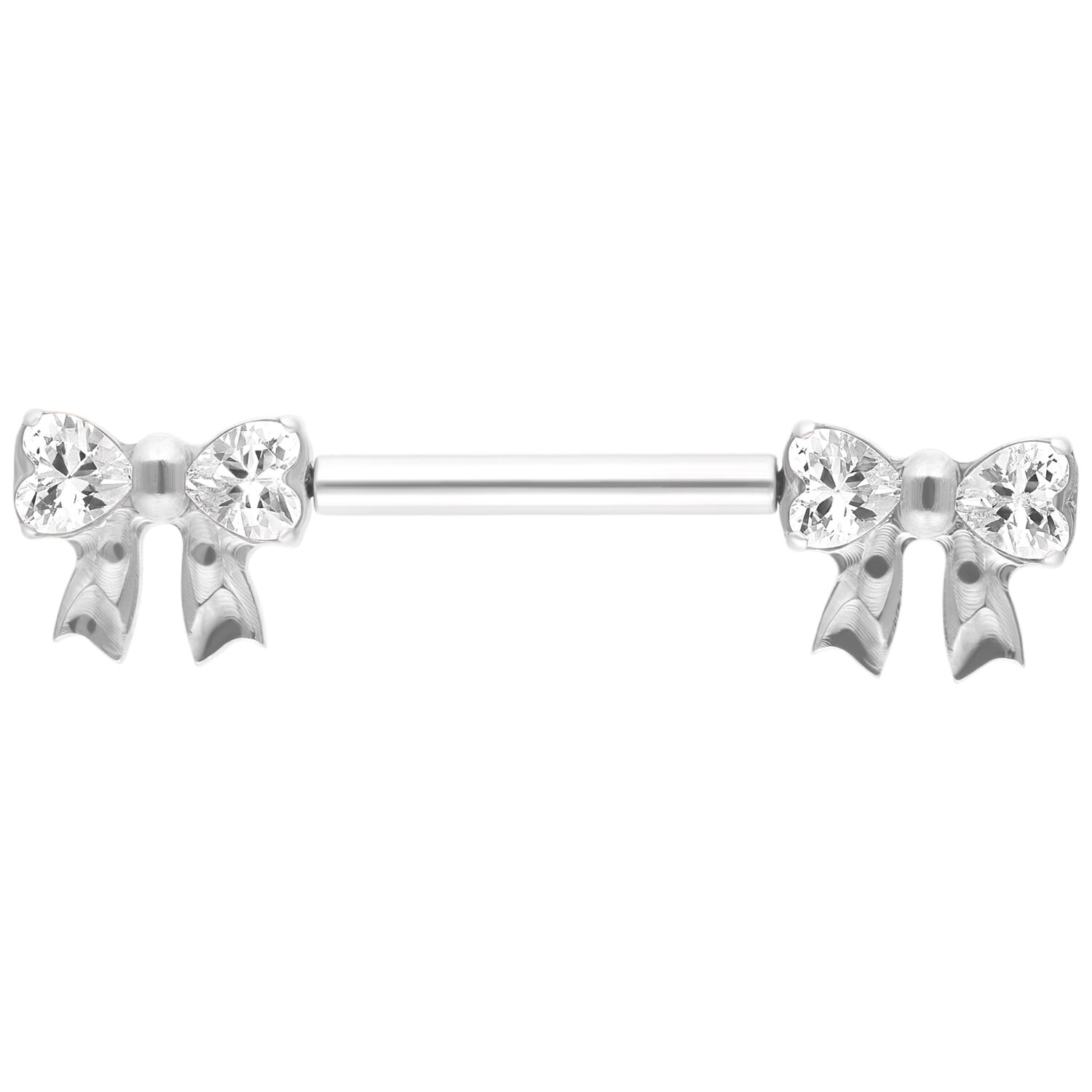 Valkokultainen barbell kristallirusettipäillä valkoisella taustalla